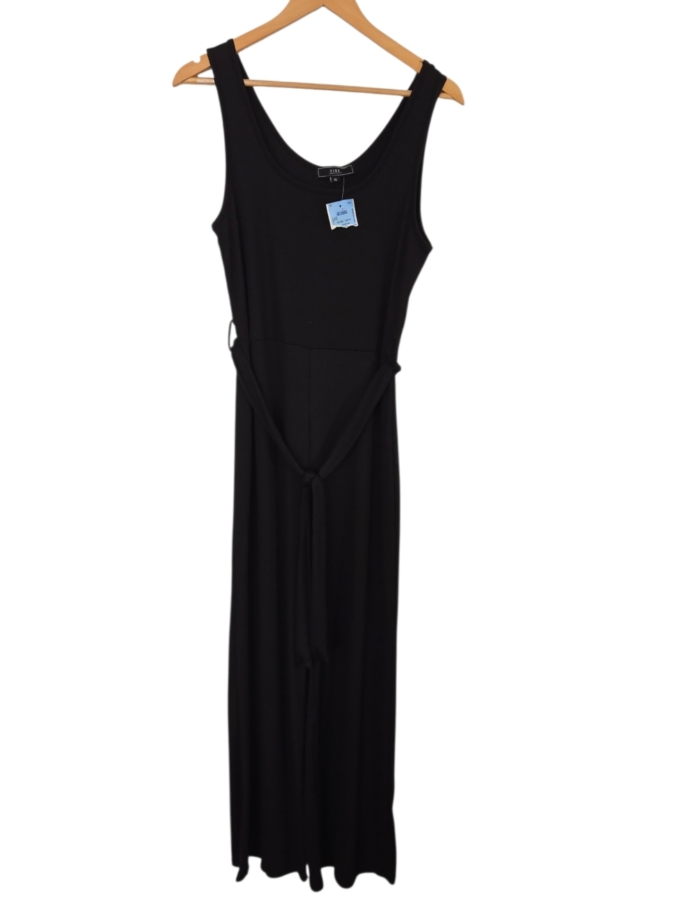 Black Sleeveless Jumpsuit XL Tie Waist Wide Leg Lounge Casual One Piece